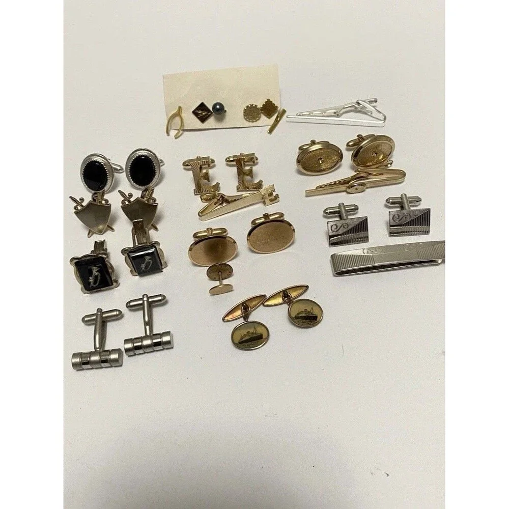Vintage Modern Men's Jewelry Lot - Cufflinks, Tie Tacks, Chains & Pins